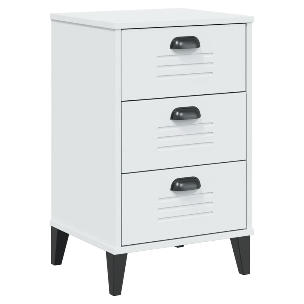 vidaXL Bedside Cabinet - Rectangular Accent End Table - White Engineered Wood Bedroom Nightstand with 3 Drawers - Industrial Style - 15.7" x 13.8" x 25.6"